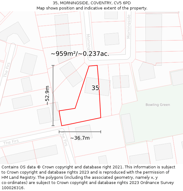 35, MORNINGSIDE, COVENTRY, CV5 6PD: Plot and title map