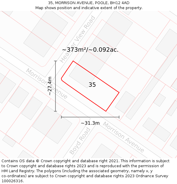 35, MORRISON AVENUE, POOLE, BH12 4AD: Plot and title map