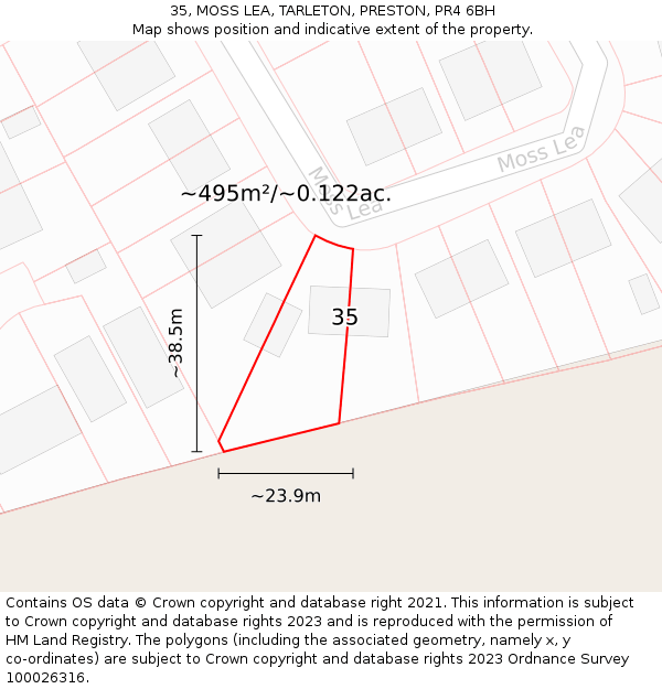 35, MOSS LEA, TARLETON, PRESTON, PR4 6BH: Plot and title map