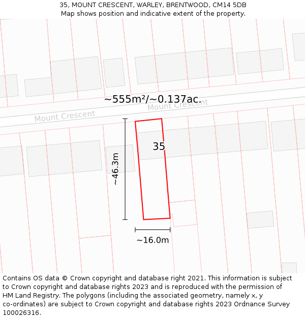 35, MOUNT CRESCENT, WARLEY, BRENTWOOD, CM14 5DB: Plot and title map