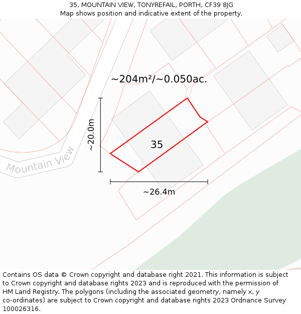 35, MOUNTAIN VIEW, TONYREFAIL, PORTH, CF39 8JG: Plot and title map