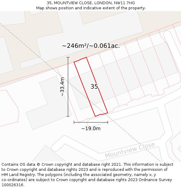 35, MOUNTVIEW CLOSE, LONDON, NW11 7HG: Plot and title map