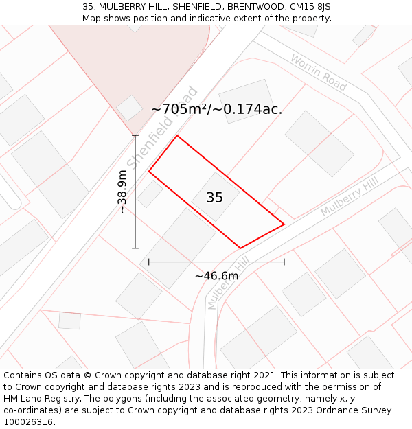 35, MULBERRY HILL, SHENFIELD, BRENTWOOD, CM15 8JS: Plot and title map