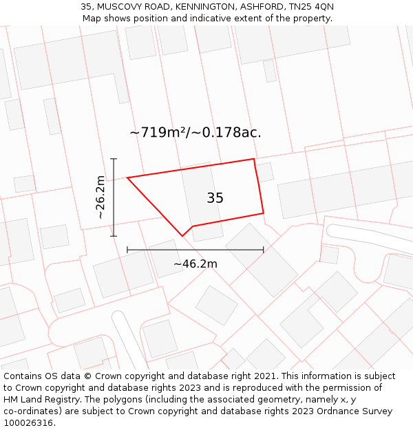 35, MUSCOVY ROAD, KENNINGTON, ASHFORD, TN25 4QN: Plot and title map
