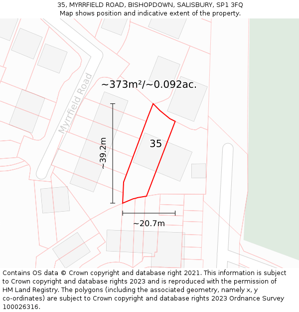35, MYRRFIELD ROAD, BISHOPDOWN, SALISBURY, SP1 3FQ: Plot and title map