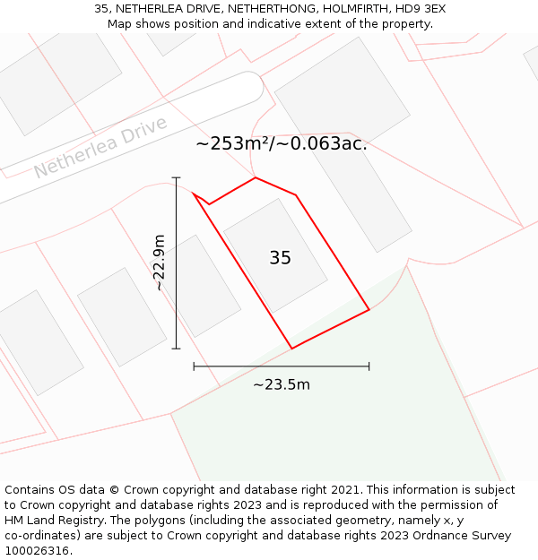 35, NETHERLEA DRIVE, NETHERTHONG, HOLMFIRTH, HD9 3EX: Plot and title map