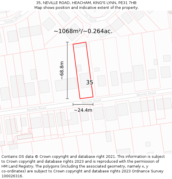 35, NEVILLE ROAD, HEACHAM, KING'S LYNN, PE31 7HB: Plot and title map