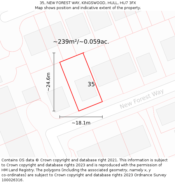 35, NEW FOREST WAY, KINGSWOOD, HULL, HU7 3FX: Plot and title map