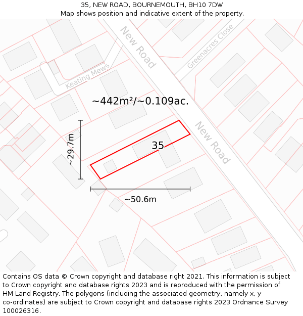 35, NEW ROAD, BOURNEMOUTH, BH10 7DW: Plot and title map