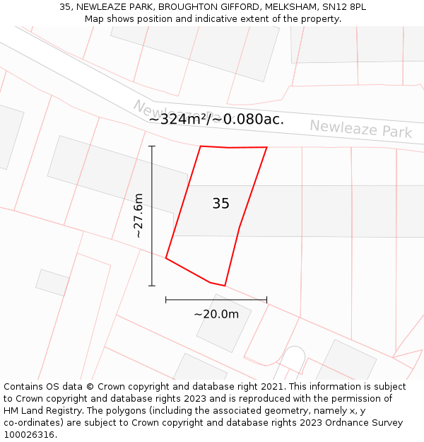 35, NEWLEAZE PARK, BROUGHTON GIFFORD, MELKSHAM, SN12 8PL: Plot and title map