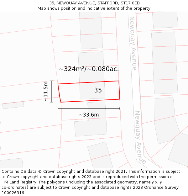 35, NEWQUAY AVENUE, STAFFORD, ST17 0EB: Plot and title map