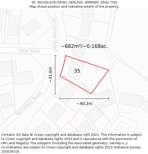 35, NICHOLSON ROAD, HEALING, GRIMSBY, DN41 7NS: Plot and title map