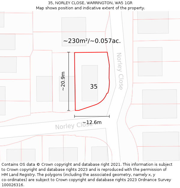 35, NORLEY CLOSE, WARRINGTON, WA5 1GR: Plot and title map