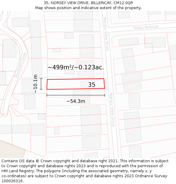 35, NORSEY VIEW DRIVE, BILLERICAY, CM12 0QR: Plot and title map