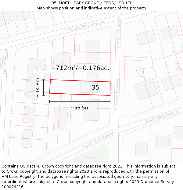 35, NORTH PARK GROVE, LEEDS, LS8 1EL: Plot and title map