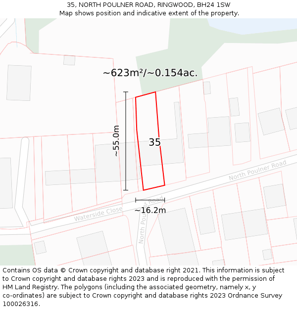 35, NORTH POULNER ROAD, RINGWOOD, BH24 1SW: Plot and title map