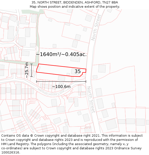 35, NORTH STREET, BIDDENDEN, ASHFORD, TN27 8BA: Plot and title map
