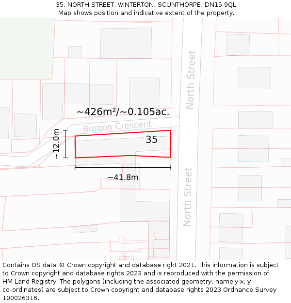 35, NORTH STREET, WINTERTON, SCUNTHORPE, DN15 9QL: Plot and title map