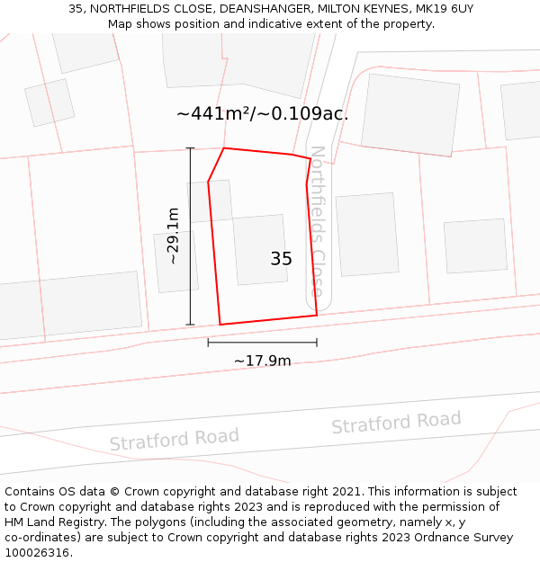 35, NORTHFIELDS CLOSE, DEANSHANGER, MILTON KEYNES, MK19 6UY: Plot and title map