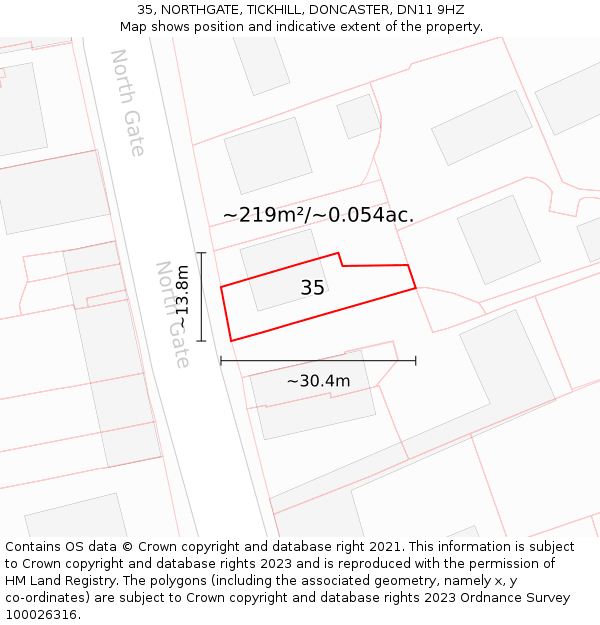 35, NORTHGATE, TICKHILL, DONCASTER, DN11 9HZ: Plot and title map