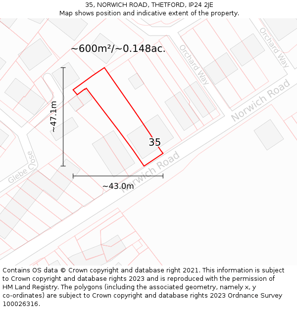 35, NORWICH ROAD, THETFORD, IP24 2JE: Plot and title map