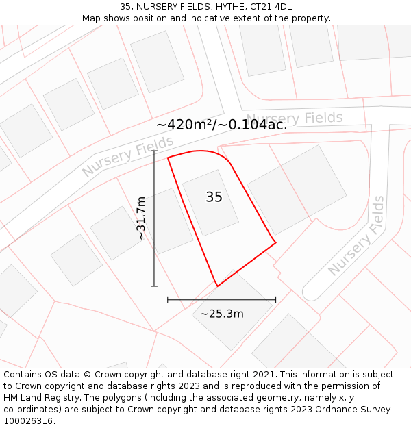 35, NURSERY FIELDS, HYTHE, CT21 4DL: Plot and title map
