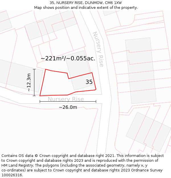 35, NURSERY RISE, DUNMOW, CM6 1XW: Plot and title map