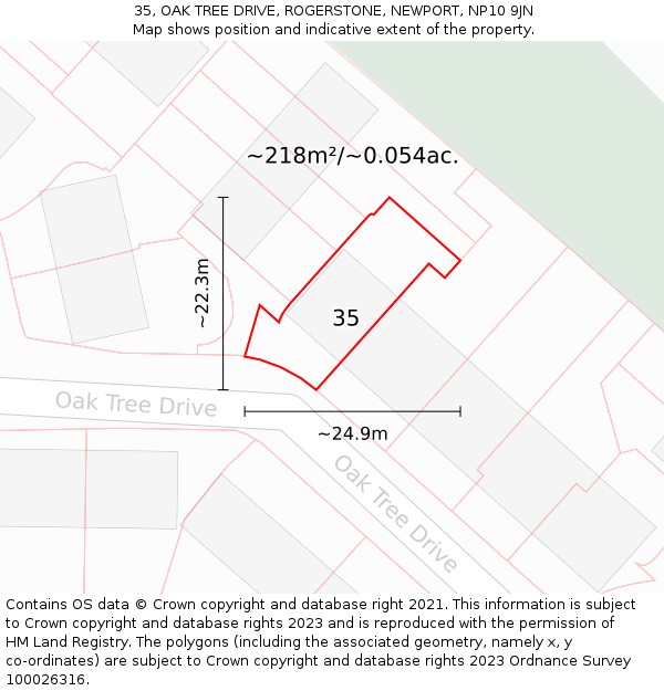 35, OAK TREE DRIVE, ROGERSTONE, NEWPORT, NP10 9JN: Plot and title map