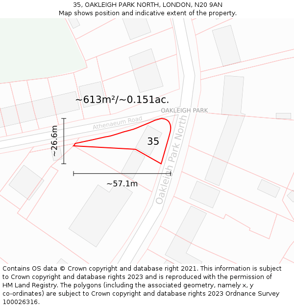 35, OAKLEIGH PARK NORTH, LONDON, N20 9AN: Plot and title map