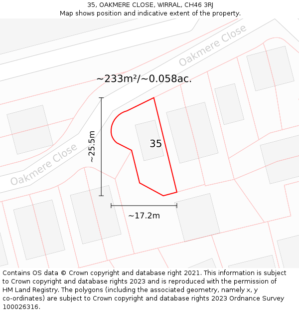 35, OAKMERE CLOSE, WIRRAL, CH46 3RJ: Plot and title map