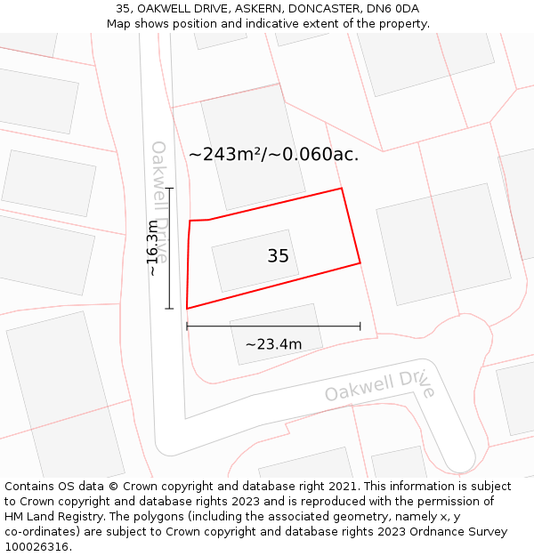 35, OAKWELL DRIVE, ASKERN, DONCASTER, DN6 0DA: Plot and title map