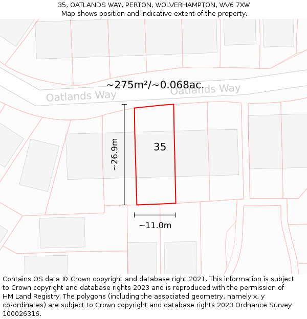 35, OATLANDS WAY, PERTON, WOLVERHAMPTON, WV6 7XW: Plot and title map
