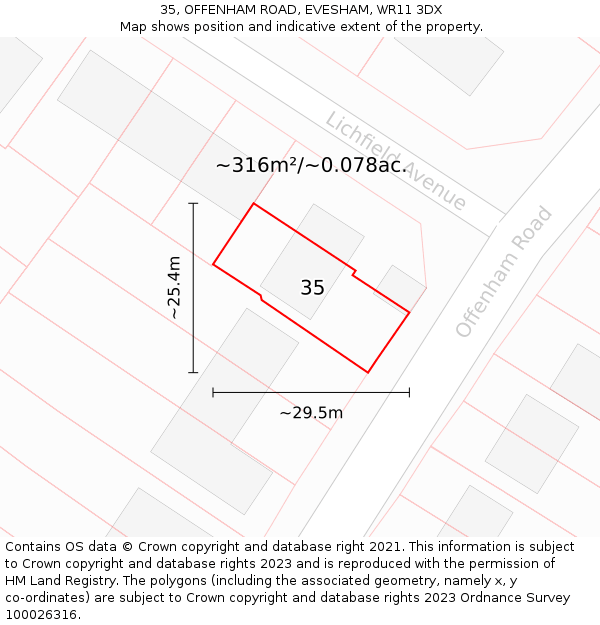35, OFFENHAM ROAD, EVESHAM, WR11 3DX: Plot and title map