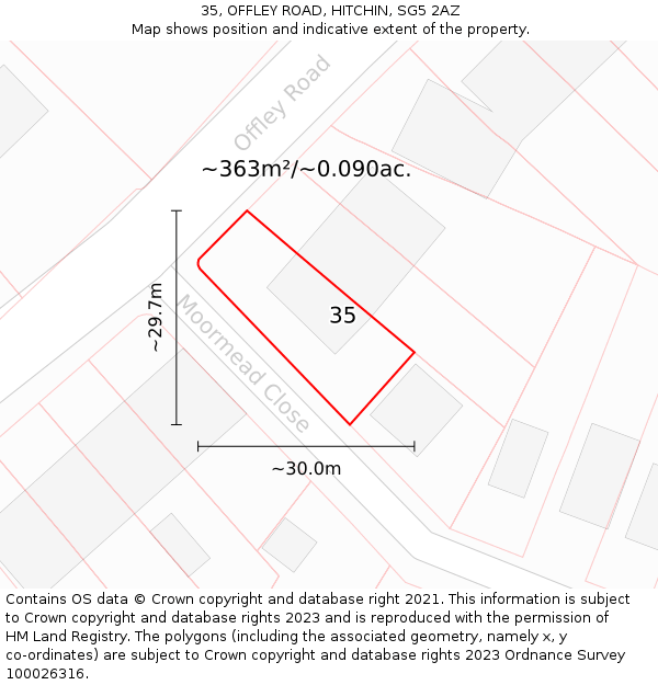 35, OFFLEY ROAD, HITCHIN, SG5 2AZ: Plot and title map