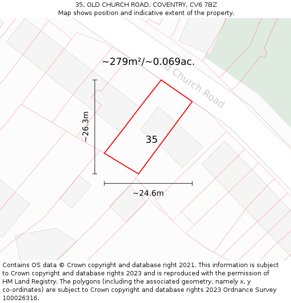 35, OLD CHURCH ROAD, COVENTRY, CV6 7BZ: Plot and title map