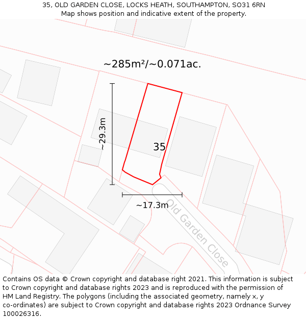 35, OLD GARDEN CLOSE, LOCKS HEATH, SOUTHAMPTON, SO31 6RN: Plot and title map