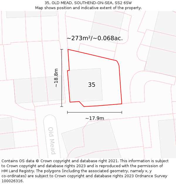35, OLD MEAD, SOUTHEND-ON-SEA, SS2 6SW: Plot and title map