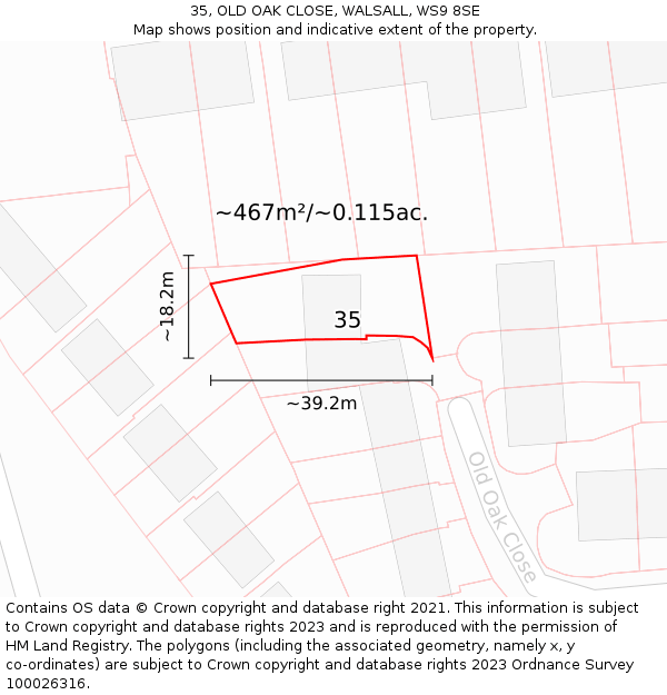 35, OLD OAK CLOSE, WALSALL, WS9 8SE: Plot and title map