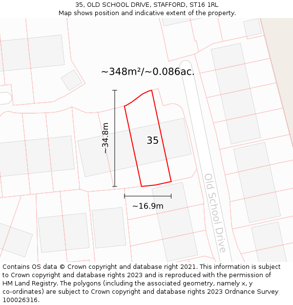 35, OLD SCHOOL DRIVE, STAFFORD, ST16 1RL: Plot and title map