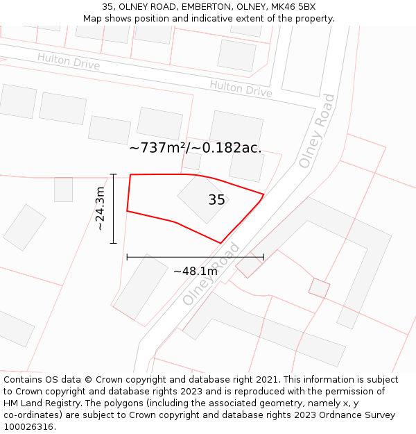 35, OLNEY ROAD, EMBERTON, OLNEY, MK46 5BX: Plot and title map