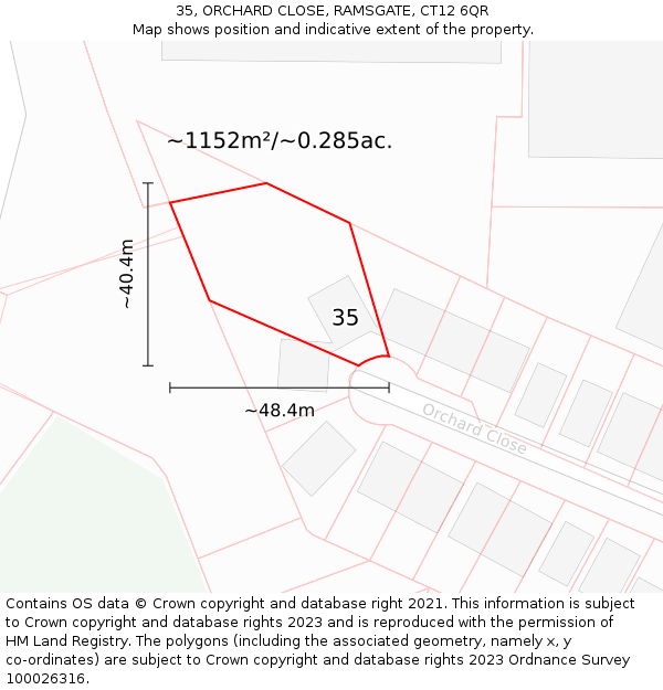 35, ORCHARD CLOSE, RAMSGATE, CT12 6QR: Plot and title map