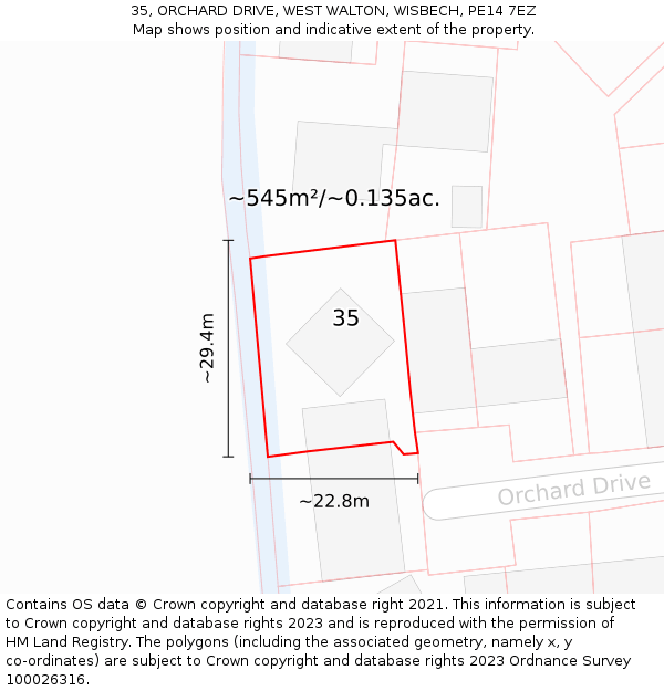 35, ORCHARD DRIVE, WEST WALTON, WISBECH, PE14 7EZ: Plot and title map