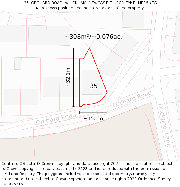 35, ORCHARD ROAD, WHICKHAM, NEWCASTLE UPON TYNE, NE16 4TG: Plot and title map