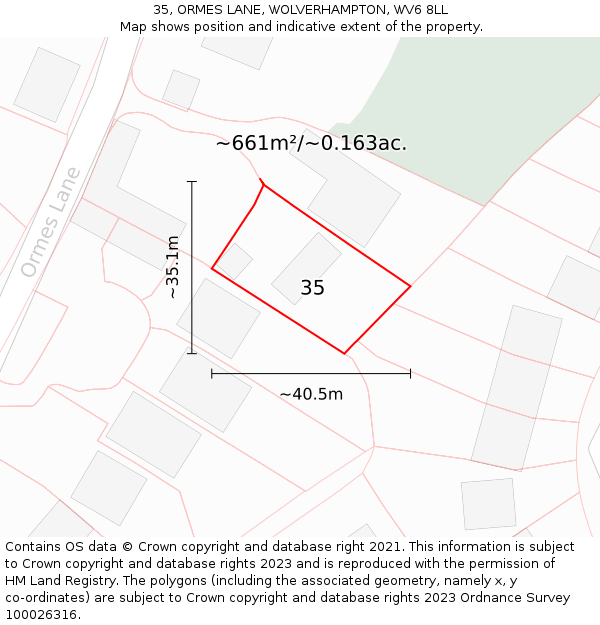 35, ORMES LANE, WOLVERHAMPTON, WV6 8LL: Plot and title map