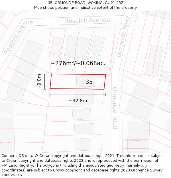 35, ORMONDE ROAD, WOKING, GU21 4RZ: Plot and title map