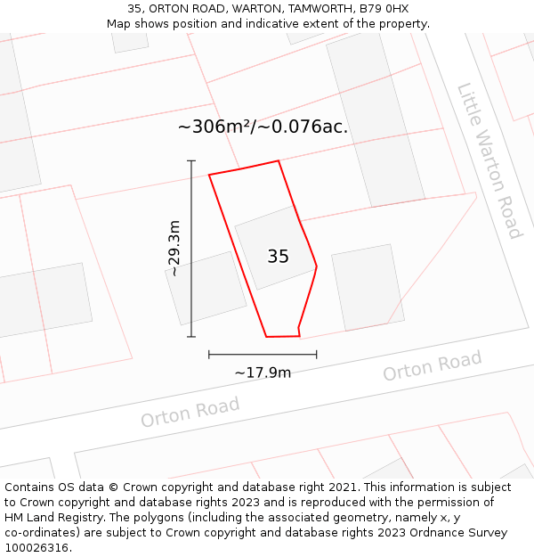 35, ORTON ROAD, WARTON, TAMWORTH, B79 0HX: Plot and title map