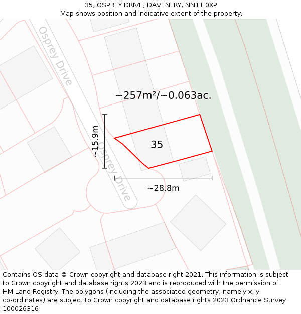 35, OSPREY DRIVE, DAVENTRY, NN11 0XP: Plot and title map