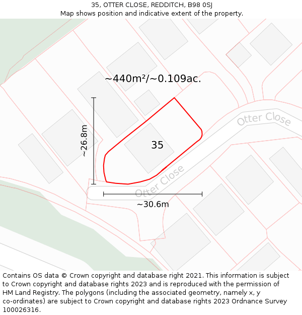 35, OTTER CLOSE, REDDITCH, B98 0SJ: Plot and title map
