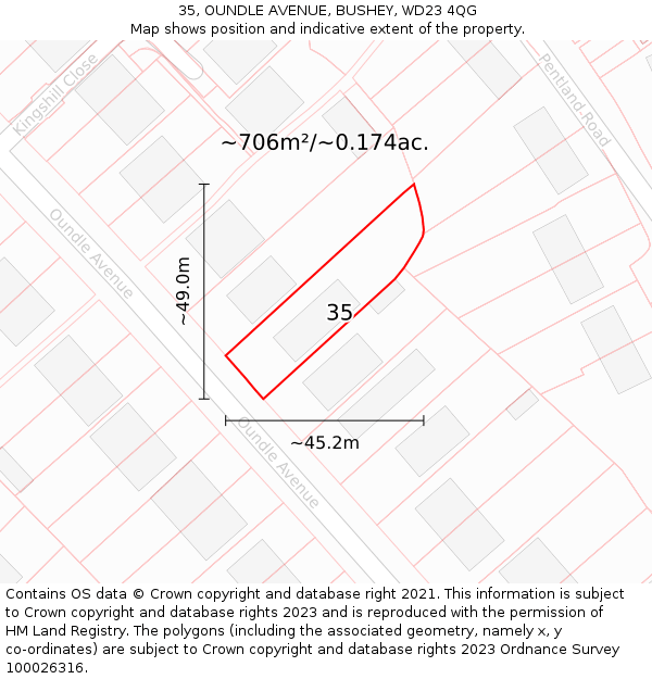 35, OUNDLE AVENUE, BUSHEY, WD23 4QG: Plot and title map