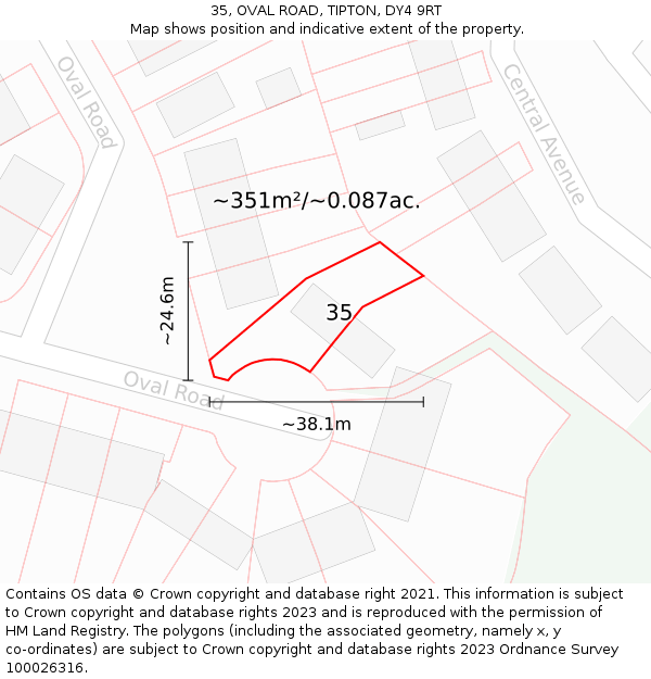 35, OVAL ROAD, TIPTON, DY4 9RT: Plot and title map